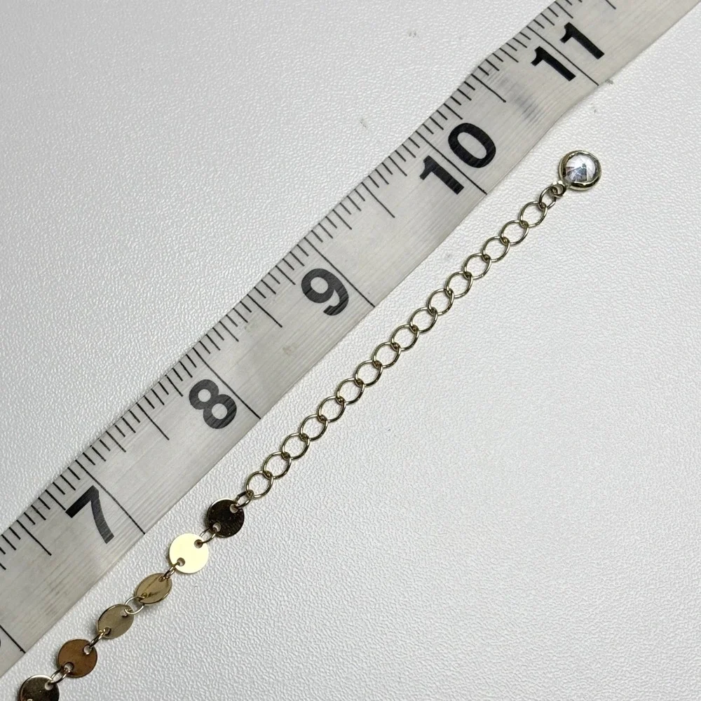 Gold Tone Flat Disc‎ Sequin Chain Bracelet with Crystal Extender Charm